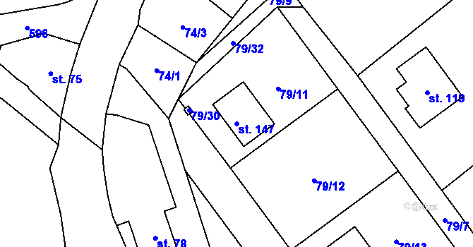 Parcela st. 147 v KÚ Bousov, Katastrální mapa