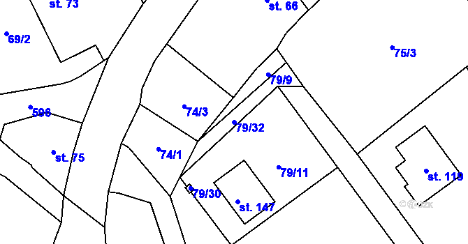 Parcela st. 79/32 v KÚ Bousov, Katastrální mapa
