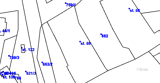 Parcela st. 59 v KÚ Bousov, Katastrální mapa
