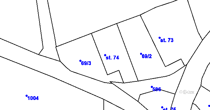 Parcela st. 74 v KÚ Bousov, Katastrální mapa