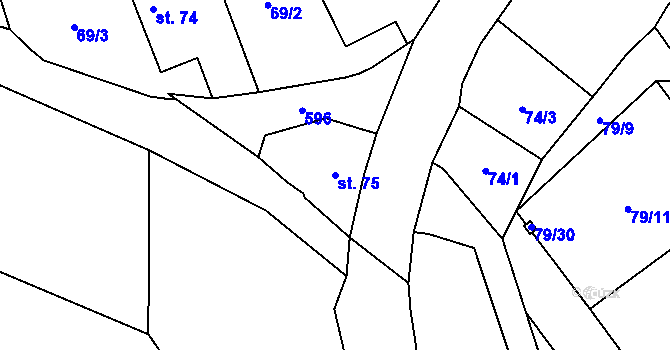 Parcela st. 75 v KÚ Bousov, Katastrální mapa