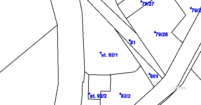 Parcela st. 92/1 v KÚ Bousov, Katastrální mapa