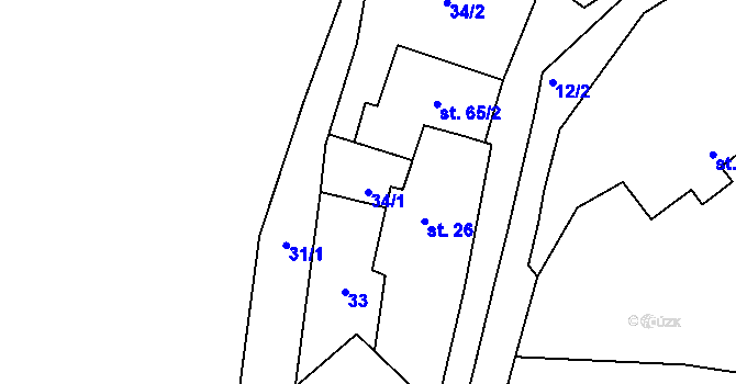 Parcela st. 34/1 v KÚ Bousov, Katastrální mapa