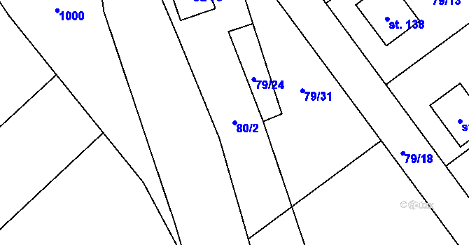 Parcela st. 80/2 v KÚ Bousov, Katastrální mapa