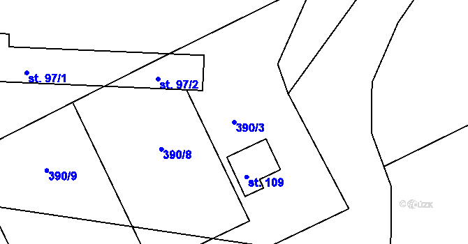 Parcela st. 390/3 v KÚ Bousov, Katastrální mapa