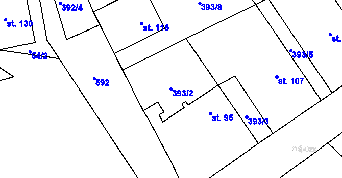 Parcela st. 393/2 v KÚ Bousov, Katastrální mapa