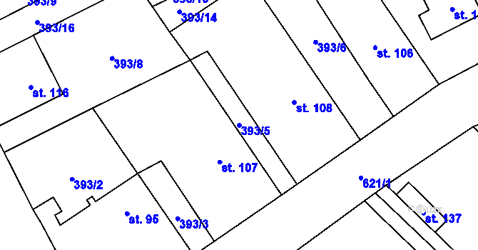 Parcela st. 393/5 v KÚ Bousov, Katastrální mapa