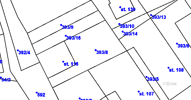 Parcela st. 393/8 v KÚ Bousov, Katastrální mapa