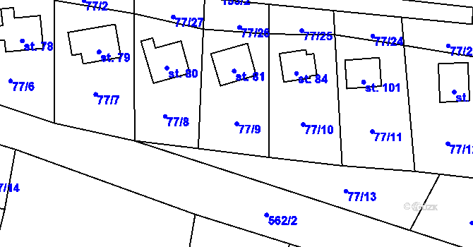 Parcela st. 77/9 v KÚ Bezděkov nad Třebůvkou, Katastrální mapa