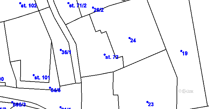 Parcela st. 72 v KÚ Bouzov, Katastrální mapa