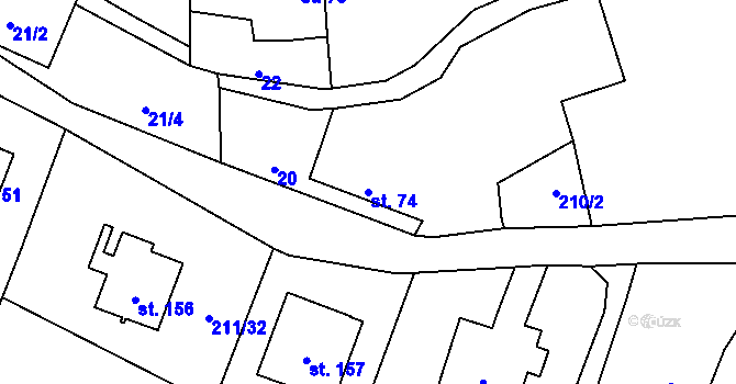 Parcela st. 74 v KÚ Bouzov, Katastrální mapa
