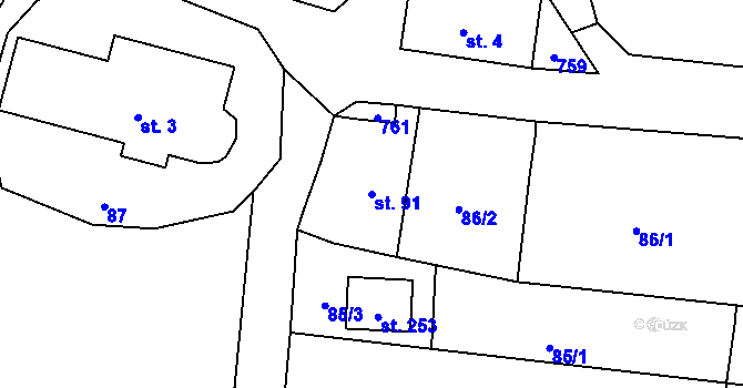 Parcela st. 91 v KÚ Bouzov, Katastrální mapa