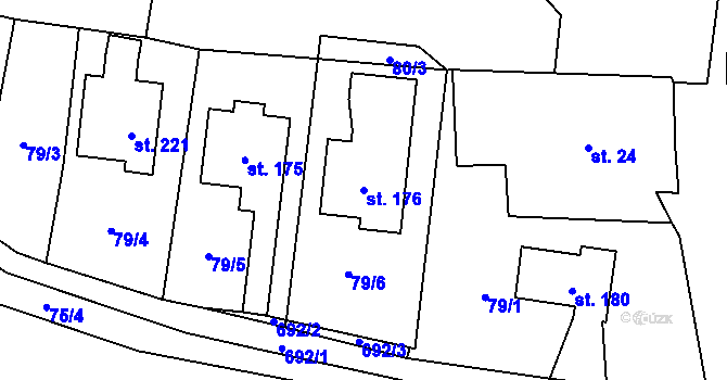 Parcela st. 176 v KÚ Bouzov, Katastrální mapa