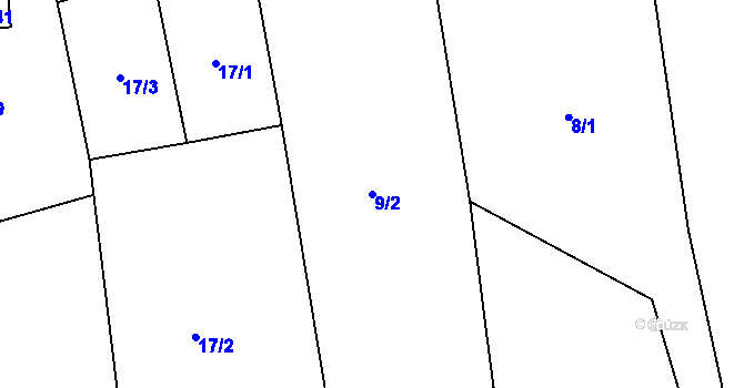 Parcela st. 9/2 v KÚ Bouzov, Katastrální mapa