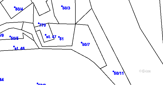 Parcela st. 50/7 v KÚ Bouzov, Katastrální mapa