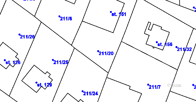 Parcela st. 211/20 v KÚ Bouzov, Katastrální mapa