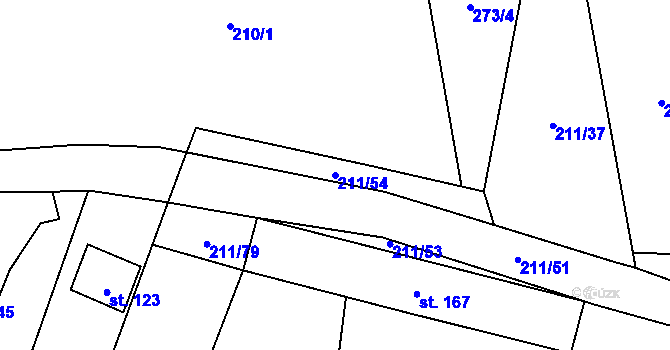 Parcela st. 211/54 v KÚ Bouzov, Katastrální mapa