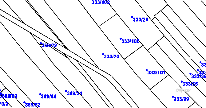 Parcela st. 333/20 v KÚ Bouzov, Katastrální mapa