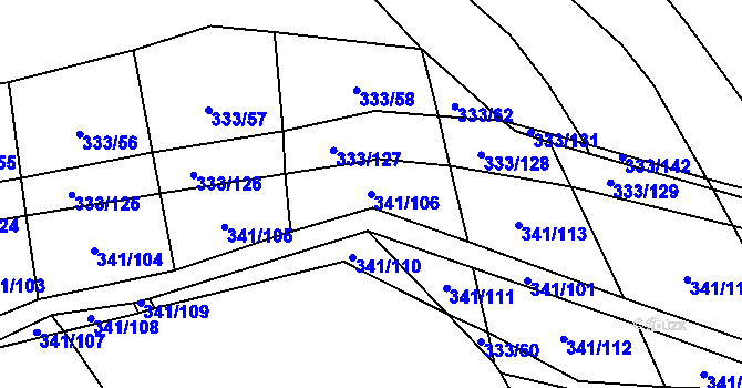 Parcela st. 341/106 v KÚ Bouzov, Katastrální mapa