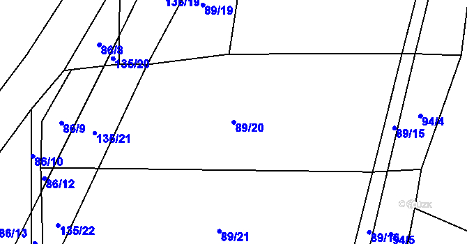 Parcela st. 89/20 v KÚ Doly u Bouzova, Katastrální mapa