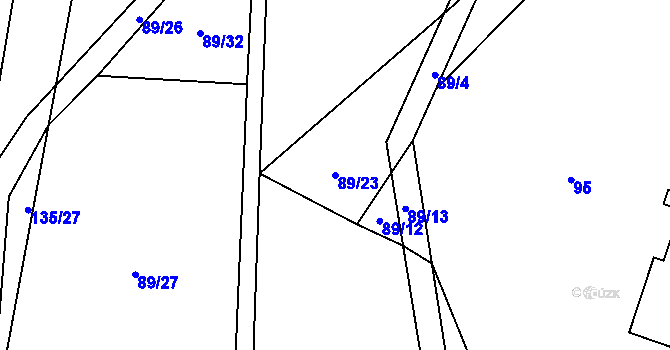 Parcela st. 89/23 v KÚ Doly u Bouzova, Katastrální mapa