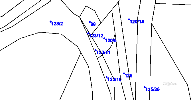 Parcela st. 123/11 v KÚ Doly u Bouzova, Katastrální mapa