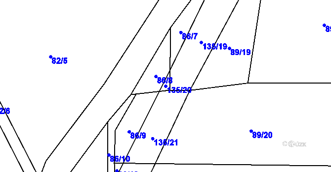 Parcela st. 135/20 v KÚ Doly u Bouzova, Katastrální mapa