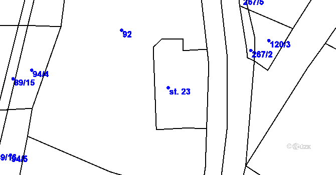 Parcela st. 23 v KÚ Doly u Bouzova, Katastrální mapa