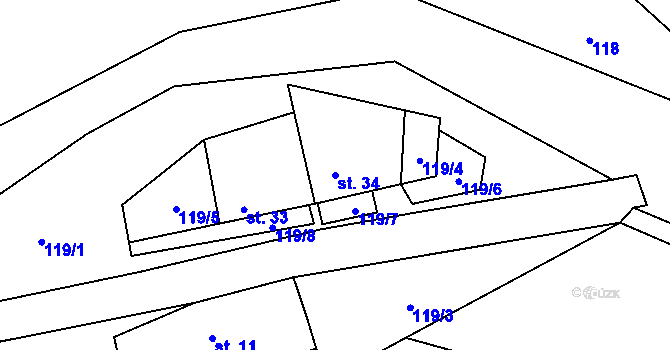 Parcela st. 34 v KÚ Doly u Bouzova, Katastrální mapa