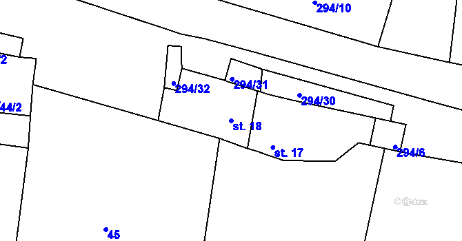 Parcela st. 18 v KÚ Hvozdečko, Katastrální mapa
