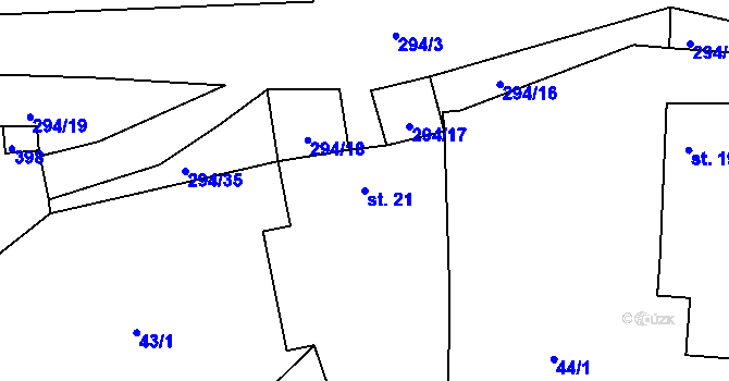 Parcela st. 21 v KÚ Hvozdečko, Katastrální mapa