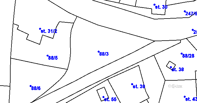 Parcela st. 88/3 v KÚ Jeřmaň, Katastrální mapa