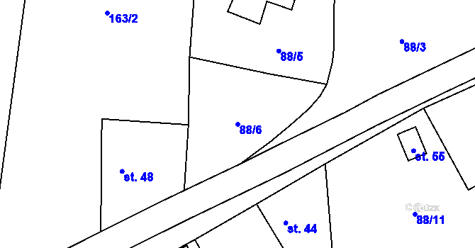 Parcela st. 88/6 v KÚ Jeřmaň, Katastrální mapa