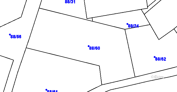 Parcela st. 88/60 v KÚ Jeřmaň, Katastrální mapa