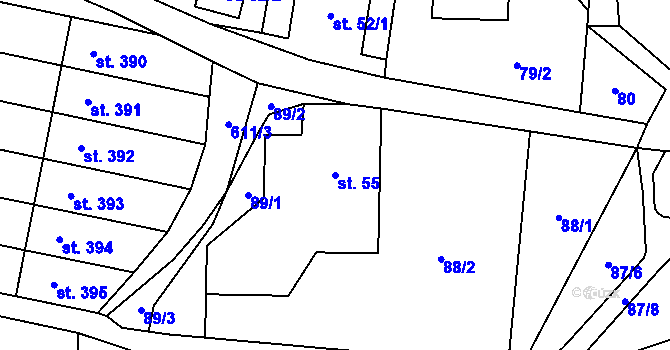 Parcela st. 55 v KÚ Bozkov, Katastrální mapa