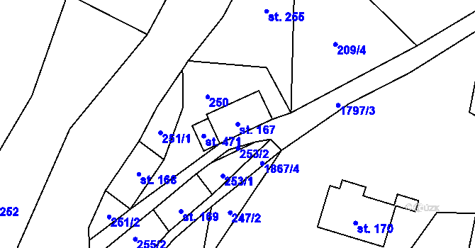 Parcela st. 167 v KÚ Bozkov, Katastrální mapa