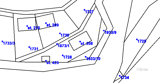 Parcela st. 208 v KÚ Bozkov, Katastrální mapa