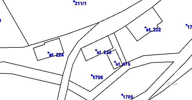 Parcela st. 223 v KÚ Bozkov, Katastrální mapa