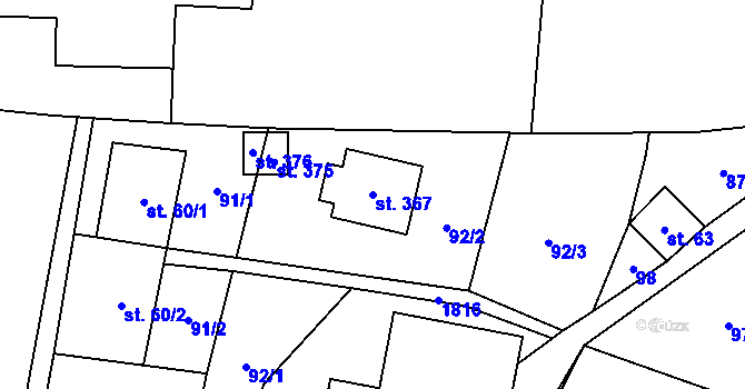 Parcela st. 367 v KÚ Bozkov, Katastrální mapa