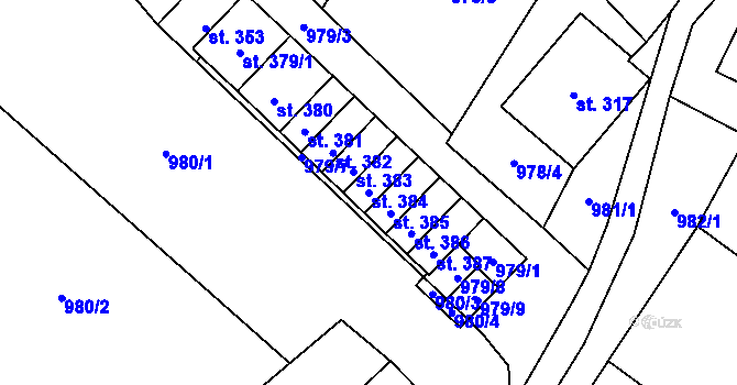 Parcela st. 384 v KÚ Bozkov, Katastrální mapa