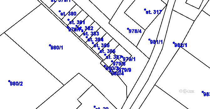 Parcela st. 387 v KÚ Bozkov, Katastrální mapa