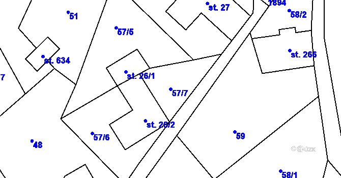 Parcela st. 57/7 v KÚ Bozkov, Katastrální mapa