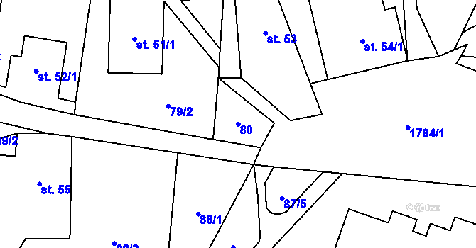 Parcela st. 80 v KÚ Bozkov, Katastrální mapa