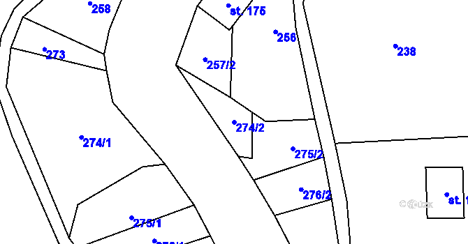 Parcela st. 274/2 v KÚ Bozkov, Katastrální mapa