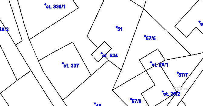 Parcela st. 634 v KÚ Bozkov, Katastrální mapa