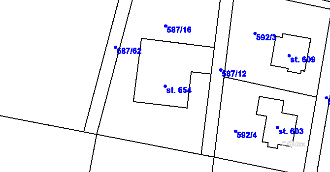 Parcela st. 654 v KÚ Bozkov, Katastrální mapa