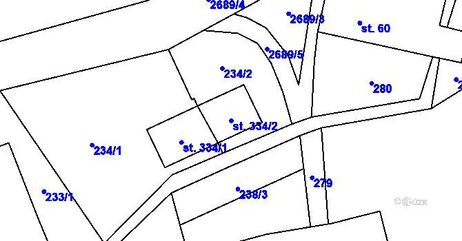 Parcela st. 334/2 v KÚ Božanov, Katastrální mapa