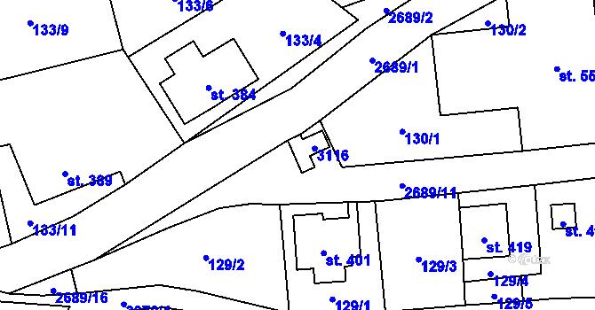 Parcela st. 418 v KÚ Božanov, Katastrální mapa