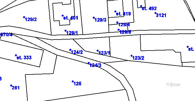 Parcela st. 123/1 v KÚ Božanov, Katastrální mapa