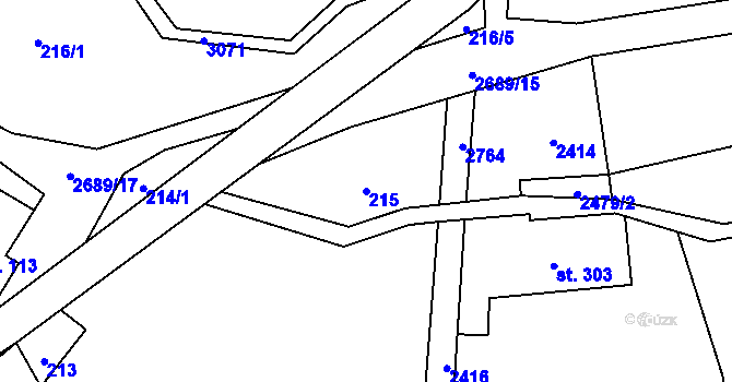 Parcela st. 215 v KÚ Božanov, Katastrální mapa